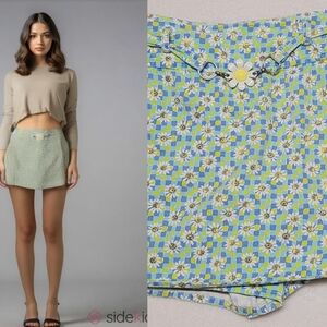 80s Vintage Philly California Retro Checkered Daisy Belt High Waisted Mini Skort